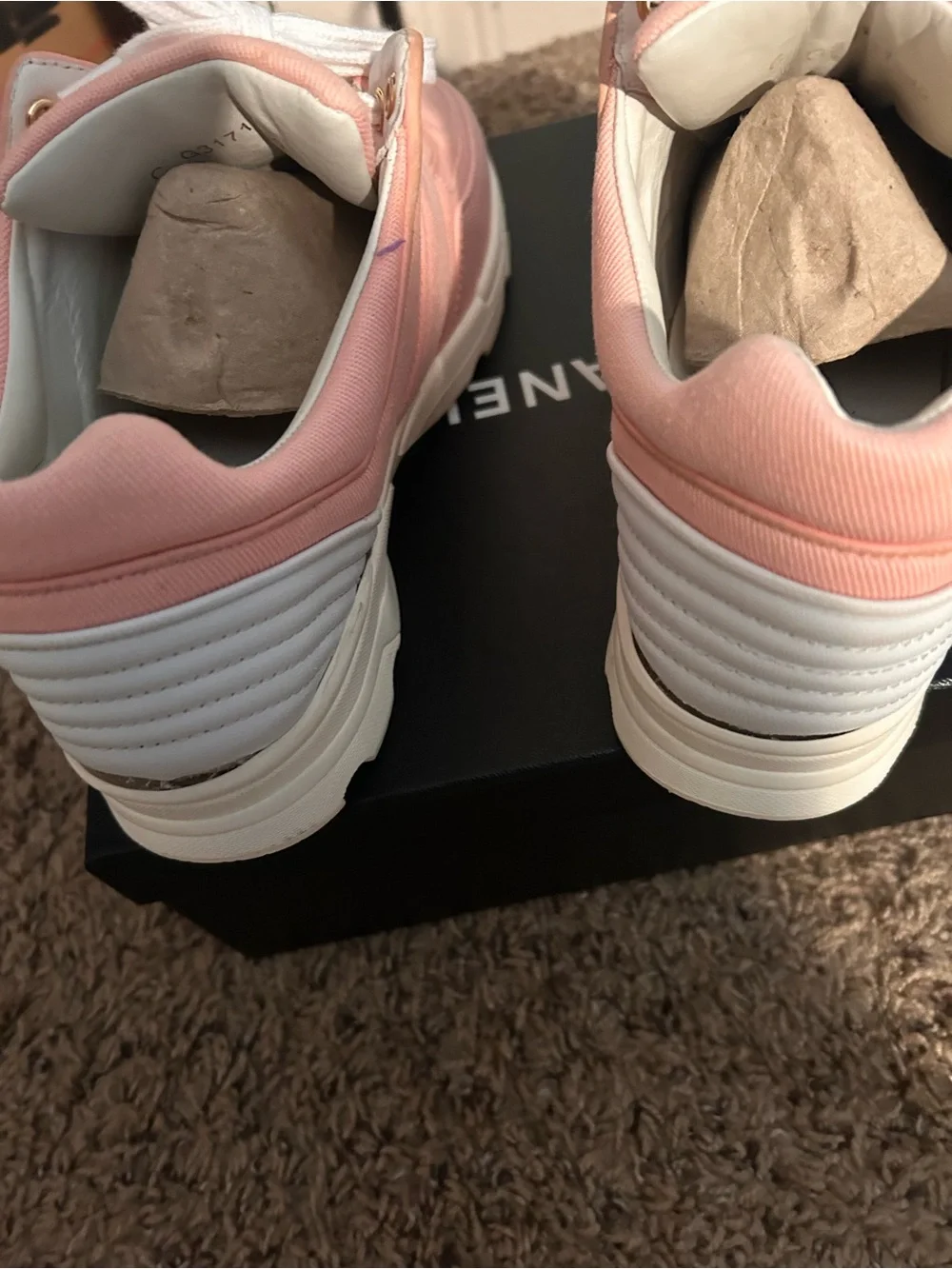 Authentic CHANEL Pink Canvas Low-Top Sneakers with White Laces